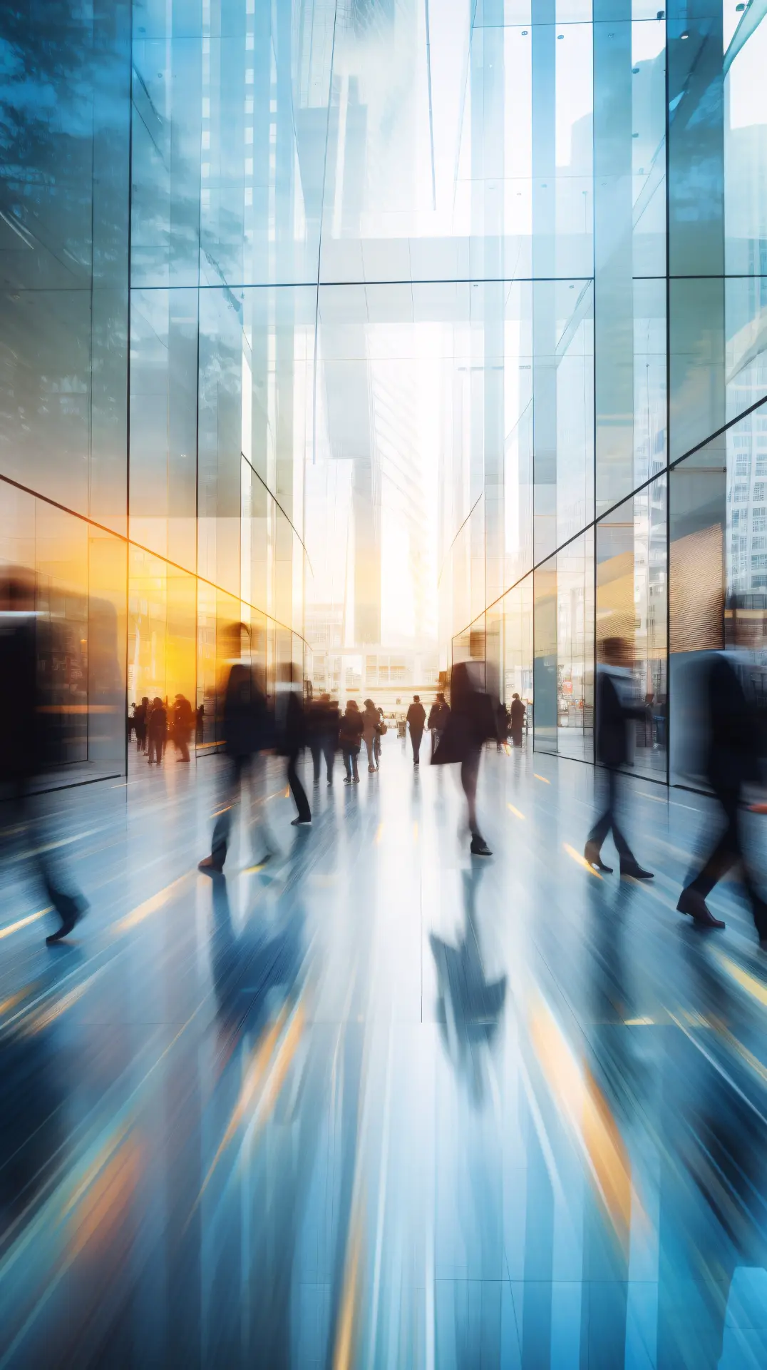 Established business team moving through a modern office
